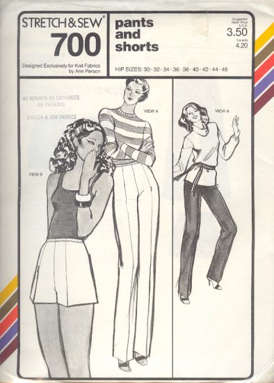 Stretch & Sew Sewing Pattern 700 Pants and Shorts hip sizes 30 - 46