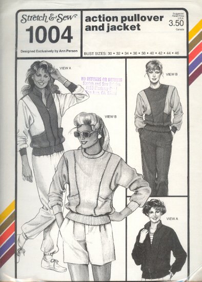 Stretch & Sew Sewing Pattern 1004 Action Pullover and Jacket, Bust size 30 - 46