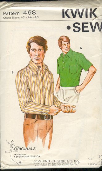 Kwik Sew Sewing Pattern 468 Man's Shirts, two styles, sizes 42 - 46