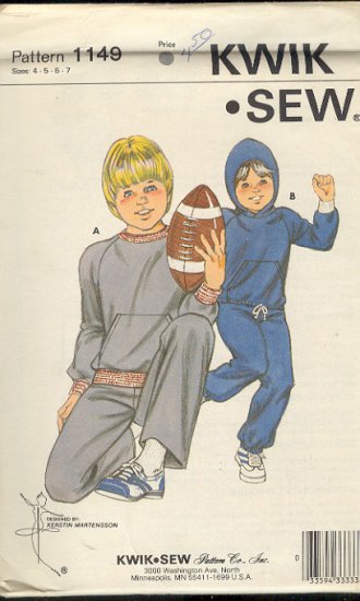 Kwik Sew Sewing Pattern 1149 Boy's Sweats and Hoody, Sizes 4 - 7