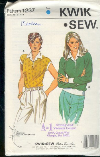 Kwik Sew Sewing Pattern 1237 Pull Over Top with variations, Size bust 31 - 42