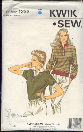 Kwik Sew Sewing Pattern 1232 Pullover top with variations, Sizes Bust 31 - 42