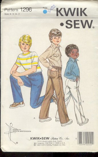 Kwik Sew Sewing Pattern 1296 Boy's Pants, Pull on, Size 4 - 7