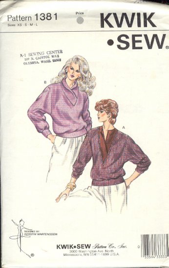 Kwik Sew Sewing Pattern 1381 Pullover Sweather with handsome necklines, Bust Size 32 - 42