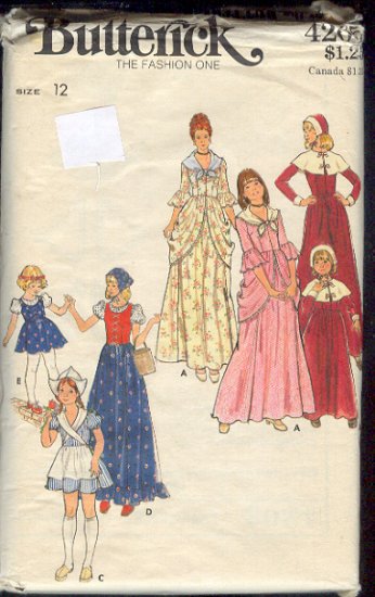 Butterick Sewing Pattern 4205 Pilgrim dresses including hats, Size 12