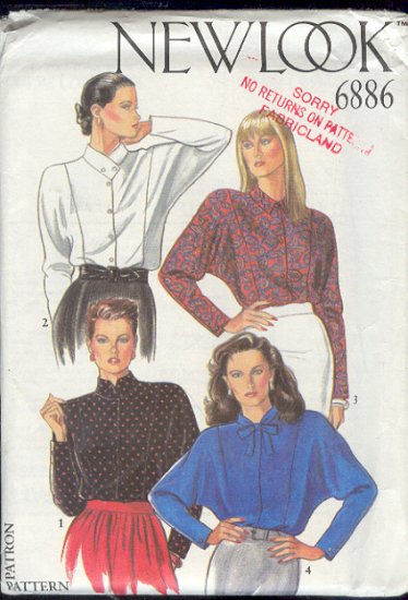 New Look Sewing Pattern 6886, Handsome Blouse with Neckline variations, Sizes 8 - 18