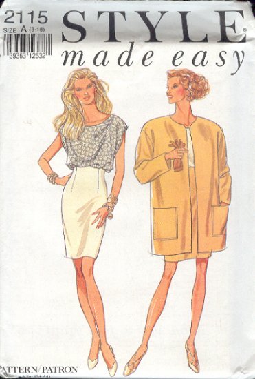 Style Sewing Pattern 2115 Big Jacket, top and Fitted Skirt, Sizes 8-18