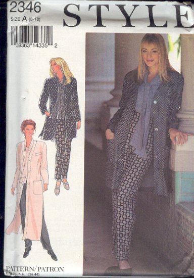 Style Sewing Patter 2346 Jacket in three lengths and Pants, Size 8 - 18