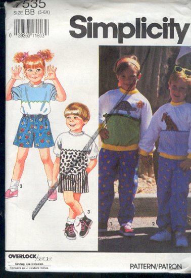 Simplicity Sewing Pattern 7535 Pullover Shirt, Pants and Shorts, Size 5 - 6X