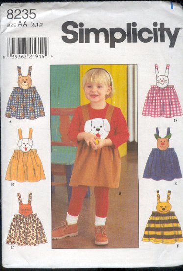 Simplicity Sewing Pattern 8235 Jumper with Six Removable bib Faces, Size 6 mos - 2 yrs.