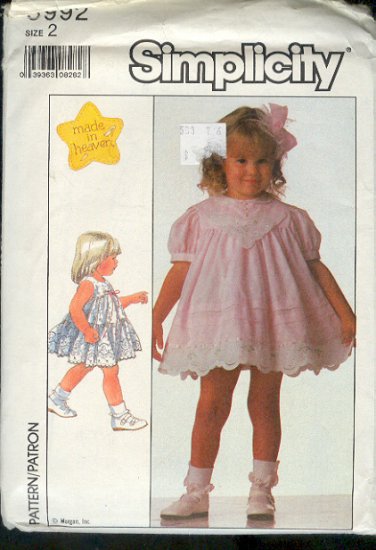 Simplicity Sewing Pattern 8992 Pretty Little Girl's Dress Size 2