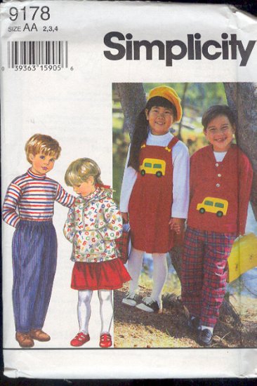 Simplicity Sewing Pattern 9178 Child's Hoody, Top, Pants, Jumper, Size 2 3 4