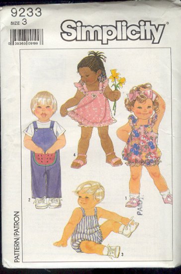 Simplicity Sewing Pattern, Toddler Jumper, Romper and Overall, Size 3