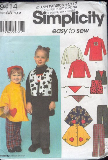 Simplicity Sewing Pattern 9414 Girl's Pant, Top, Vest, Cape and Bandana, Size 6 mos. -2 Yrs.