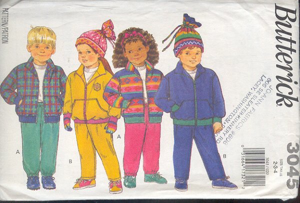 Butterick Sewing Pattern 3045 Kids Jacket, Pants and Hat good for fleece, Size 2 3 4