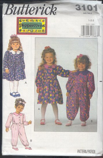 Butterick Sewing Pattern 3191 Girl's dress and Jumpsuit, Size 1 2 3