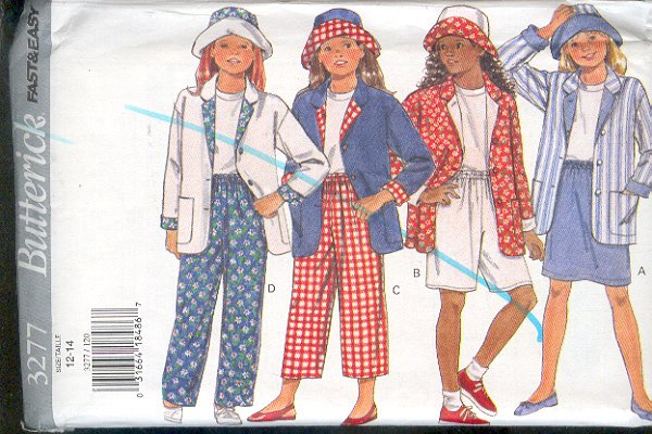 Butterick Sewing Pattern 3277 Jacket, Top, Skirt, Shorts, Pants and hat, Size 12 14