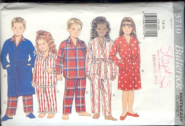 Butterick Sewing Pattern 3710 Robe and Pajamas, Size 7 8 10