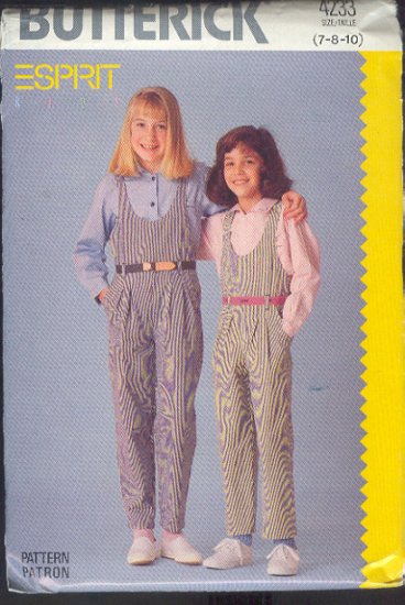 Butterick Sewing Pattern 4233 by Esprit, Jumpsuit and shirt, Sizs 7 8 10