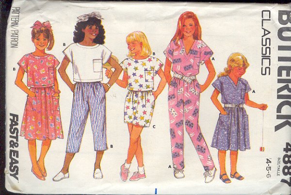 Butterick Sewing Pattern 4887 Top, Skirt, Pants, Shorts and Crop Top Size 4 5 6