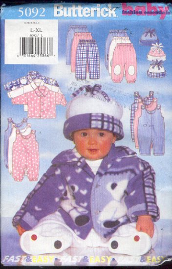 Butterick Sewing Pattern 5092 Fleece Jacket, Jumpsuit, Pants and Hat, Size 22 - 29 lbs.
