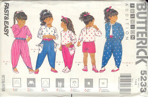 Butterick Sewing Pattern 5233 Jacket, Top, Pants and headband for girls size 1 2 3