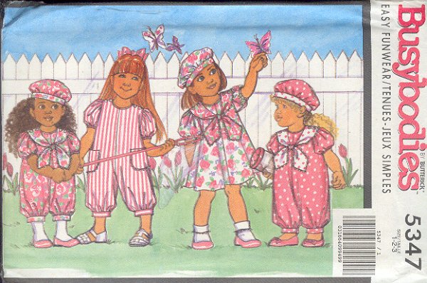 Butterick Swing Pattern 537 child's dress and jumpsuit with hat and bow..Size 1 2 3