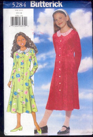 Butterick Sewing Pattern 5284 Girl's Dress, Size 12 14