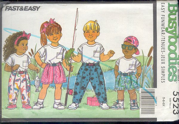 Butterick Sewing Pattern 5523, T shirt, Pants and shorts for sizes 5 6 6x