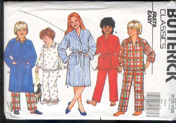 Butterick Sewing Pattern 6974 Pajamas and Robe for sizes Child 7 8 10