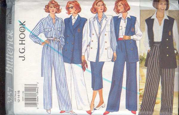 Butterick Sewing Pattern 3257 From J.G. Hook, Wardrobe, Vest, Blouse, Skirt & Patns, Size 12 14 16
