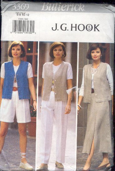 Butterick Sewing Pattern 3369 by J.G.Hook, Wardrobe Vest, Skirt, Pants and Shorts, Sizes 6 - 12