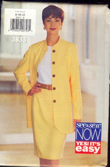 Butterick Sewing Pattern 3833 Long Jacket and skirt, Sizes 8 10 12