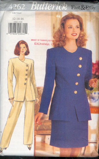 Butterick Sewing Pattern 4262 Handsome Suit - Jacket, Skirt and Pants, Size 12 - 16