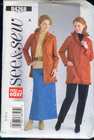 Butterick Sewing Pattern 4268 Jacket with Fringe, Skirt and Pants Petite, Size 8-12