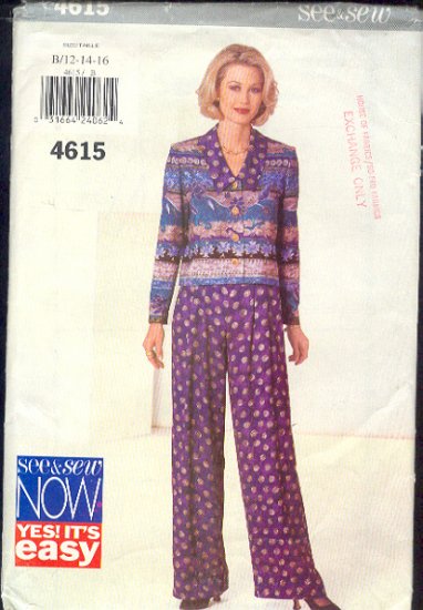 Butterick Sewing Pattern 4615 Blouse/Jacket, Pants, Sizes 12 - 16