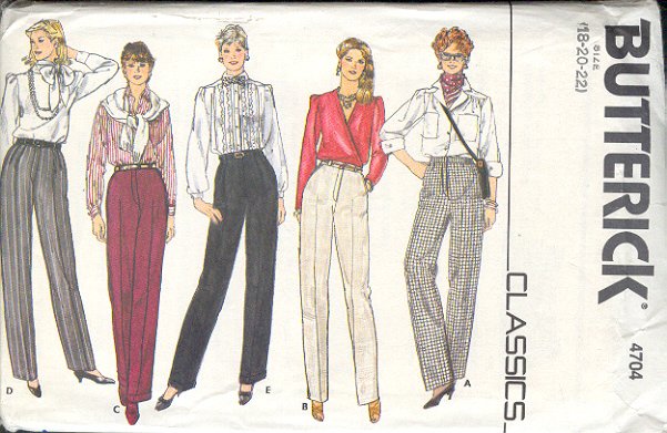 Butterick Sewing Pattern 4704 Pants with five variations, Size 18 - 22