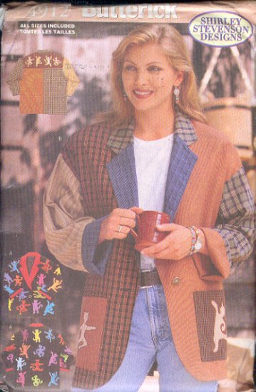Butterick Sewing Pattern 4912 Jacket of many fabrics with dancing cat pockets, Size 6-18