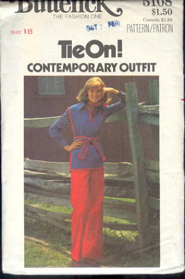 Butterick Sewing Pattern 5108 Tie On Top and pants, Size 18