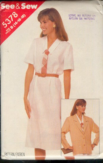 Butterick Sewing Pattern 5378 Dress and Jacket, Size 14 16 18