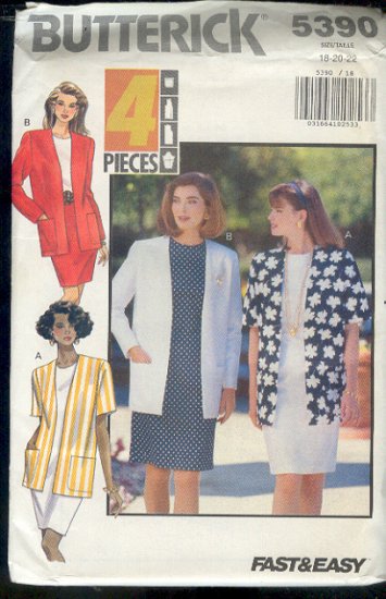 Butterick Sewing Pattern 5390 Four Piece Jacket, Size 18 -22