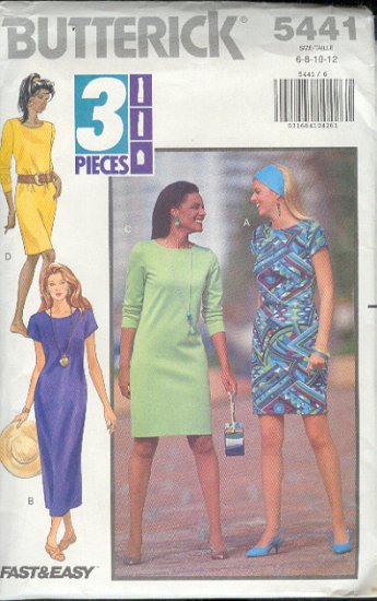 Butterick Sewing Patter 5441 Dress in two lengths with variations, SIze 6 - 12
