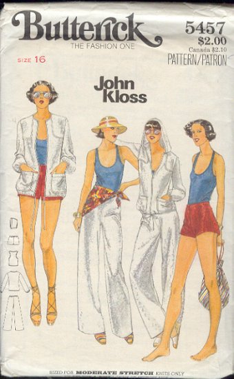 Butterick Sewing Pattern 5457 Pants, Top, Tank Top and Jacket with optional hood, Shorts, Size 16