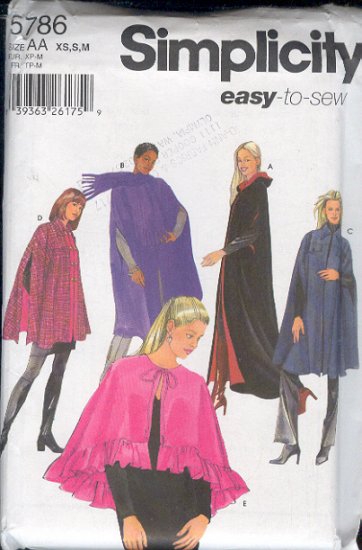 Butterick Sewing Pattern 5786 Cape in five variations with optional hood, Sizes 6-16