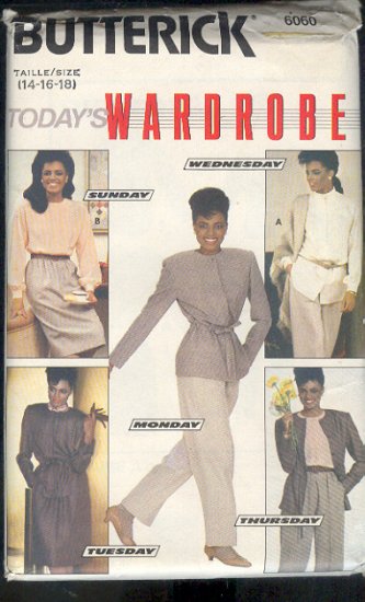 Butterick Sewing Pattern 6060 Blouse, Jacket, Skirts and Pants, Size 14 - 18