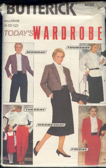 Butterick Sewing Pattern 6080 Jacket, Blouse, Skirt and Pants, Size 8 - 12