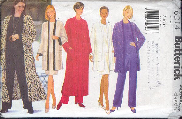 Butterick Sewing Pattern 6214 Petite Duster, Jacket, Top, Skirts and Pants, Size 8-12