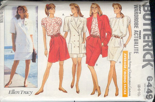 Butterick Sewing Pattern 6449 Jacket, shorts, skirt, top and dress, Size 6 8 10
