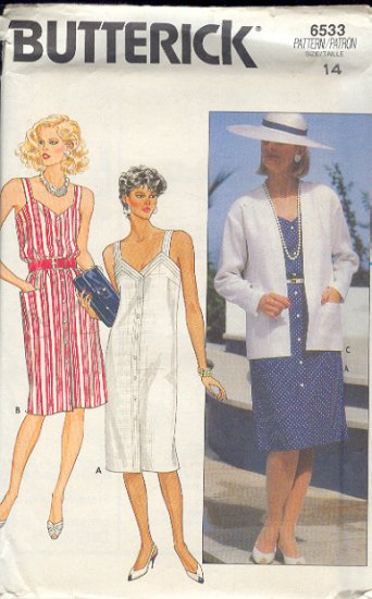 Butterick Sewing Pattern, 6533 Sundress and Box Jacket, Size 14