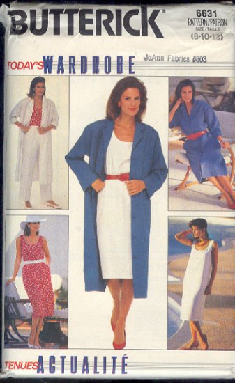 Butterick Sewing Pattern 6631 Coatdress, Dress, Pants, Tank Top and Skirt, Size 8 10 12